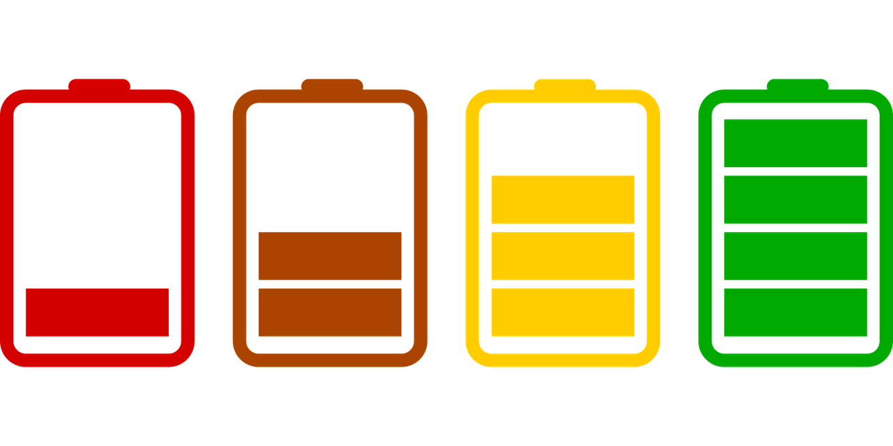 image of four batteries with different levels and colors
