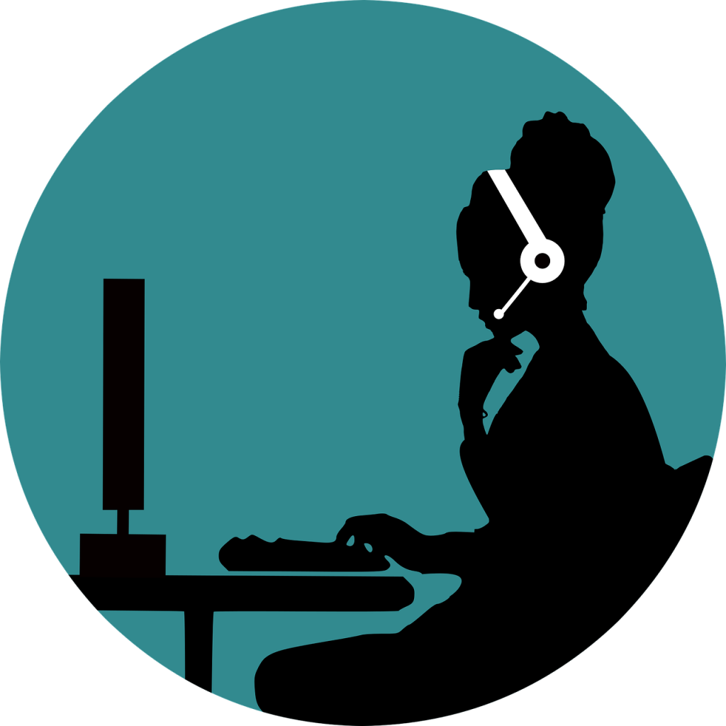 image of woman with headphones facing a computer